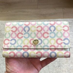 Coach Multicolor Circle Pattern Wallet/Checkbook with "rainbow signature canvas"